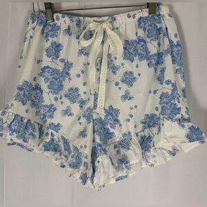 8 Oak Lane Loungewear Floral Ruffle Shorts W/ Elastic Waist Lace Tie - Size M